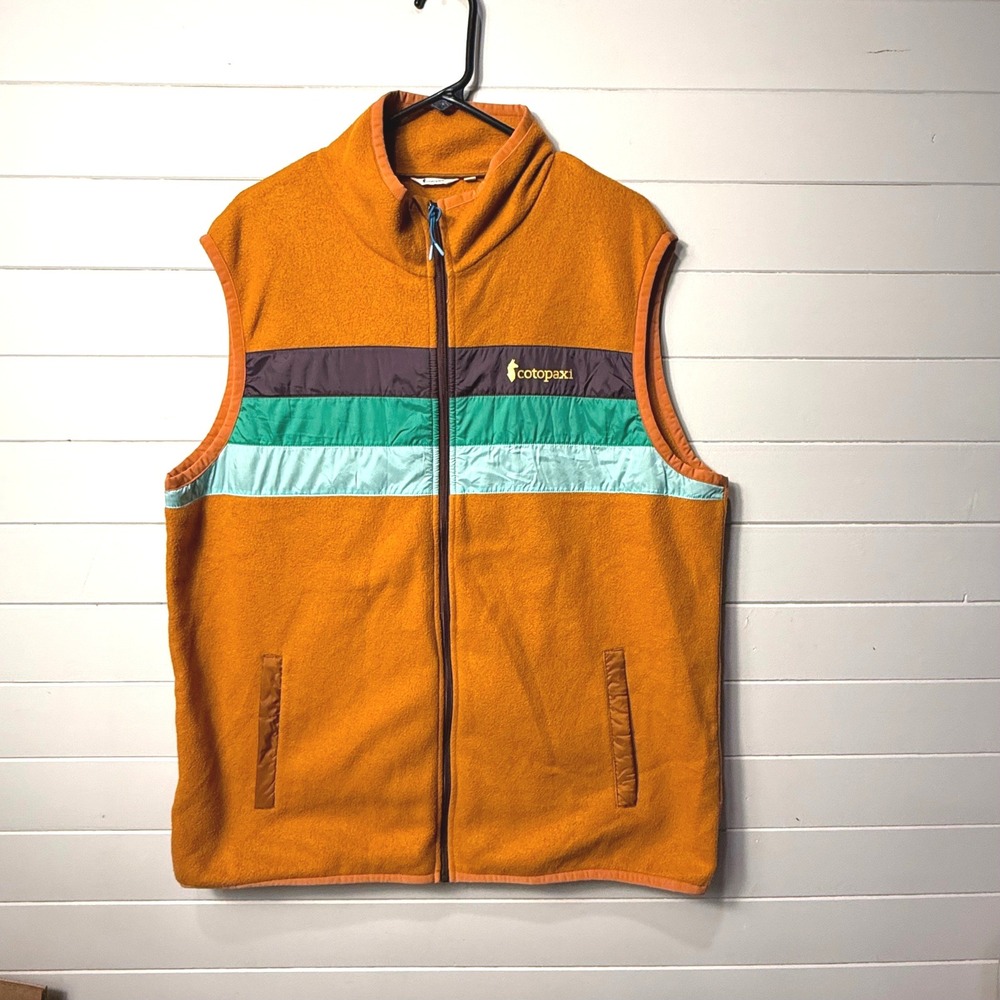 Cotopaxi Teca Fleece Full Zip Vest Mens XL Orange Multi Color Stripe Outdoors